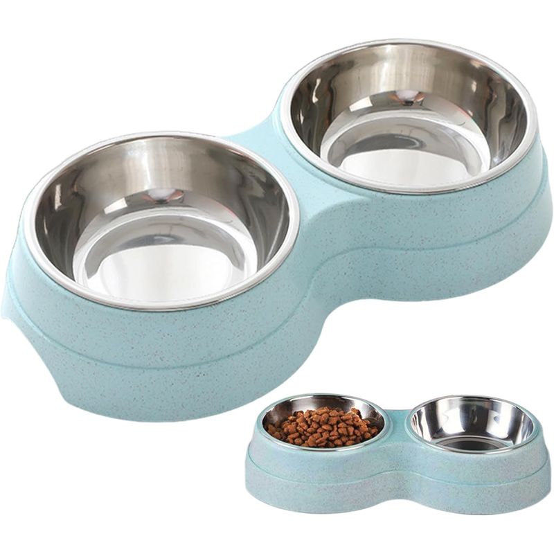 Qinhul Gamelle double pour chat en acier inoxydable