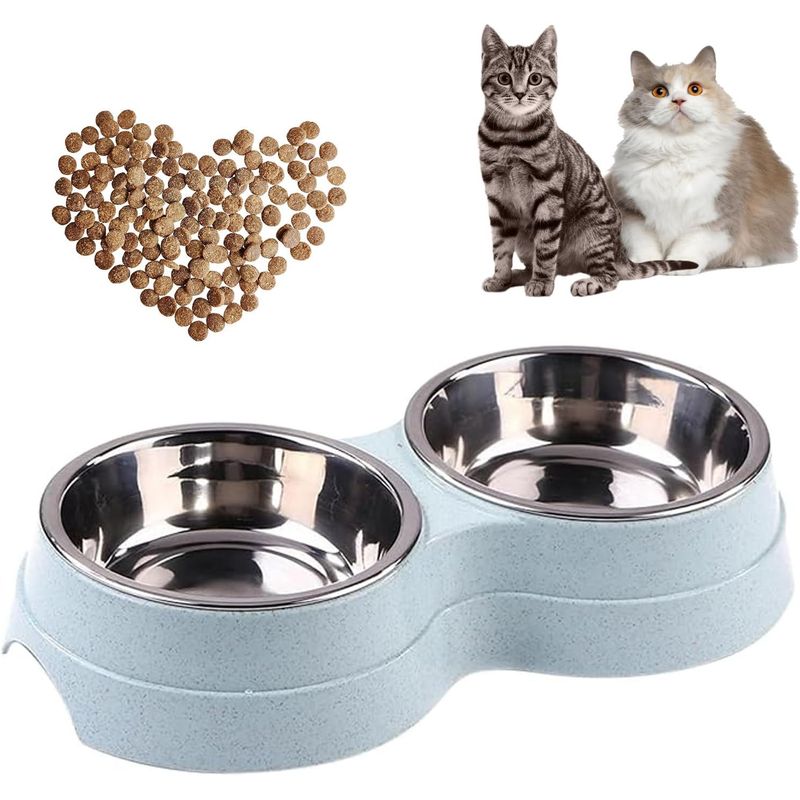 Qinhul Gamelle double pour chat en acier inoxydable