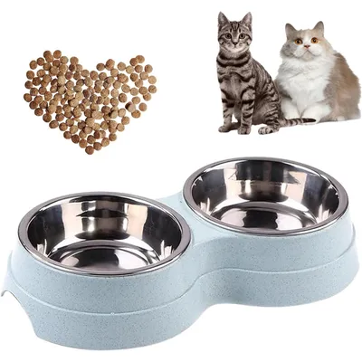 Qinhul Gamelle double pour chat en acier inoxydable