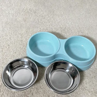 Qinhul Gamelle double pour chat en acier inoxydable