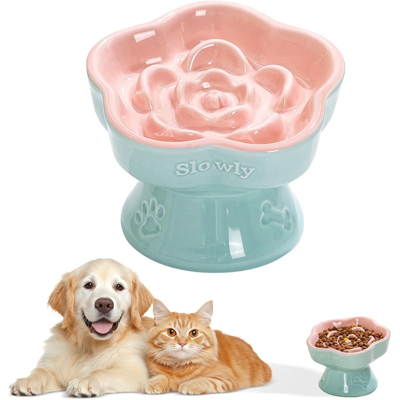 Qinhul Langsamer Fressnapf in Blumenform für Katzen