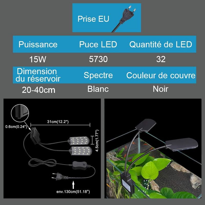 LED Lumière Deux Têtes D'Aquarium