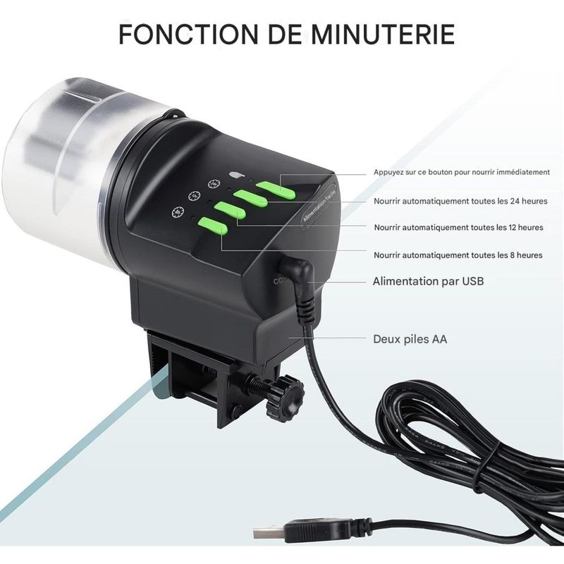 ZooVenture Mangeoire Électrique Rechargeable Pour Poissons Synchronisation