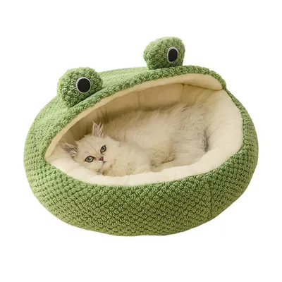 FurryFusion Cama para gatos semicerrada con forma de rana