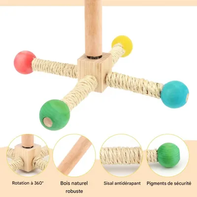 ZooVenture Juguete de percha giratoria para pájaros de madera natural
