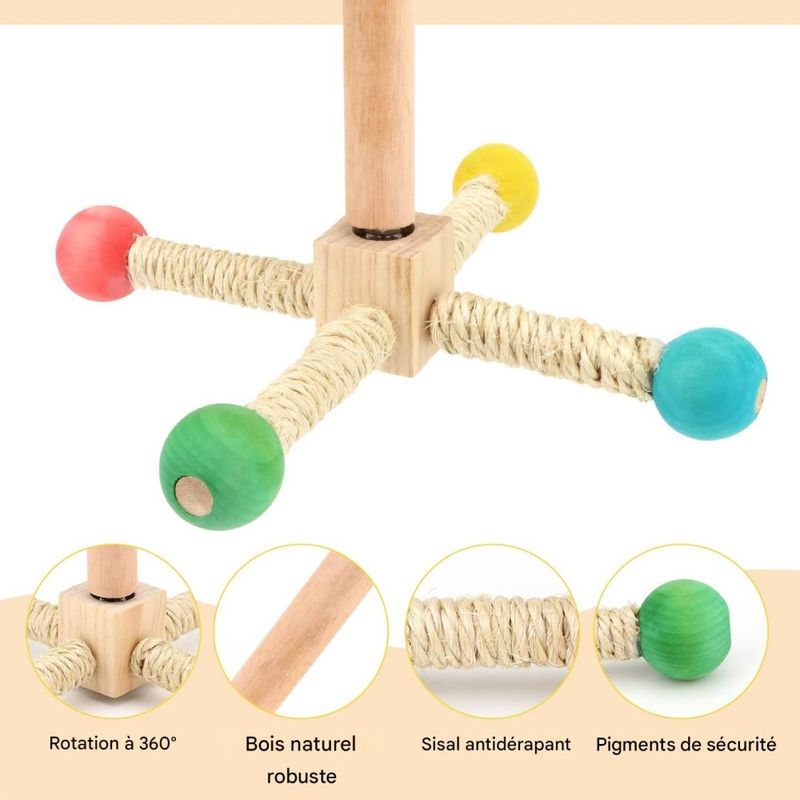 ZooVenture Jouet Perchoir Rotatif En Bois Naturel Pour Oiseaux