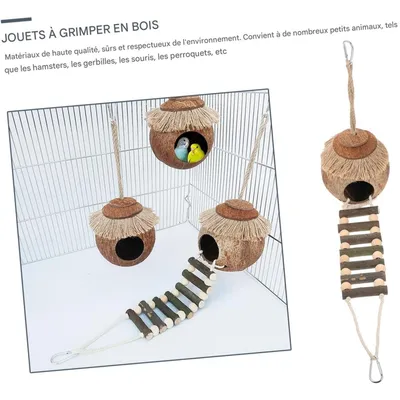 ZooVenture Nid D'oiseau En Noix De Coco Avec Échelle Jouet Pour Oiseaux