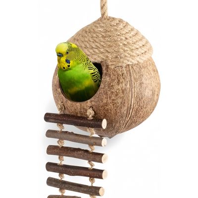 ZooVenture Nid D'oiseau En Noix De Coco Avec Échelle Jouet Pour Oiseaux