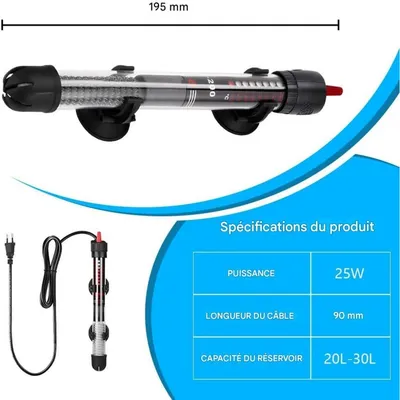 Barre chauffante d'aquarium de réservoir de poisson 25W