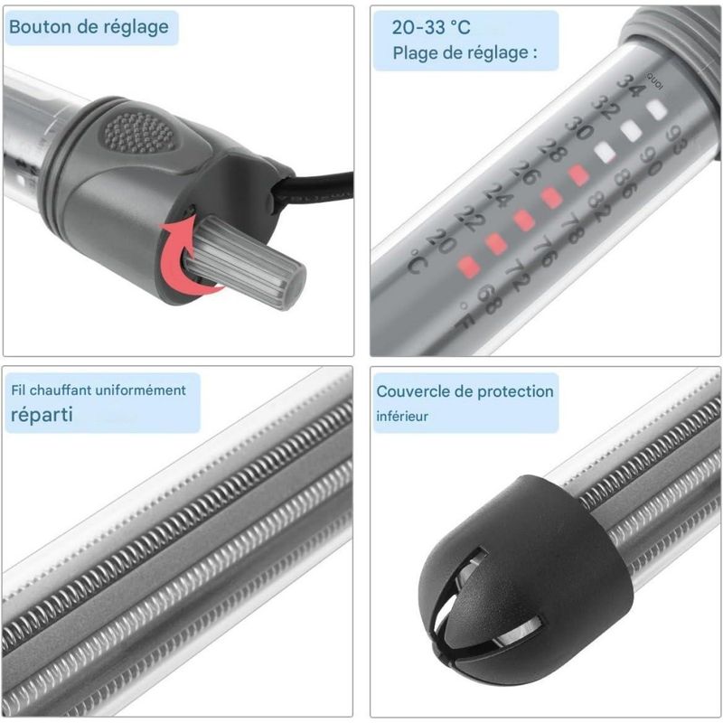 Barre chauffante d'aquarium de réservoir de poisson 100W