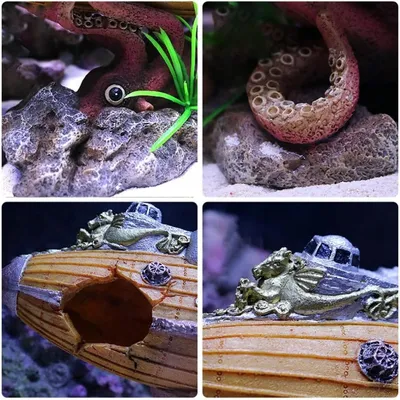ZooVenture Décoration D'Aquarium En Forme De Pieuvre Jaune Grande Taille