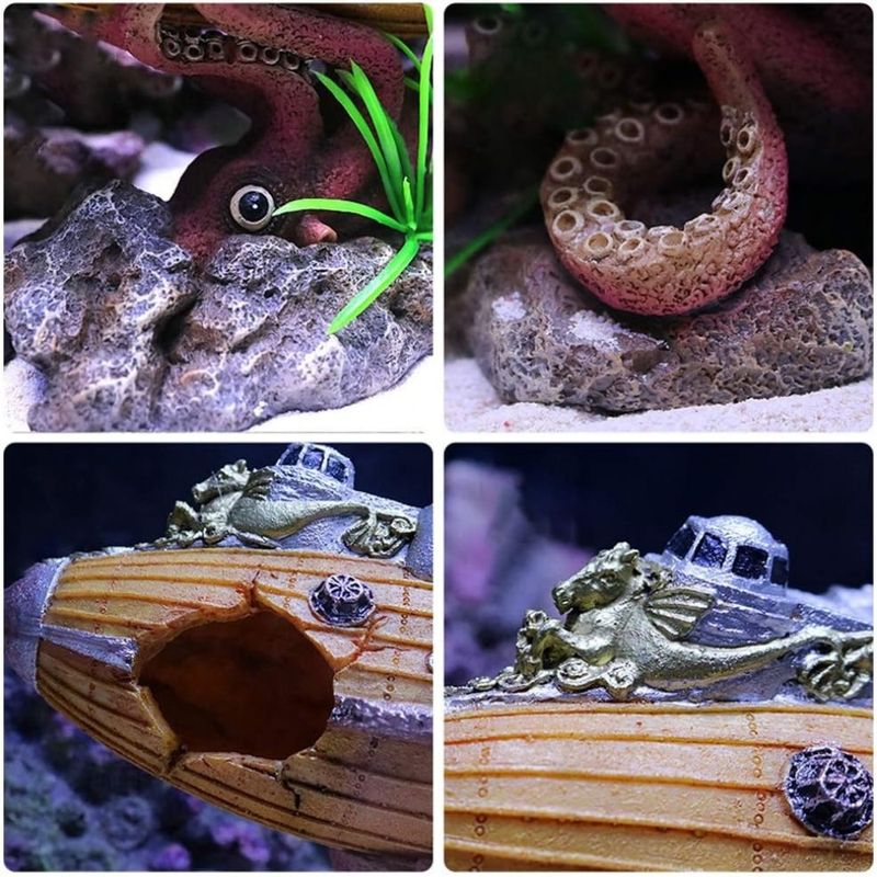 ZooVenture Décoration D'Aquarium En Forme De Pieuvre Jaune Grande Taille