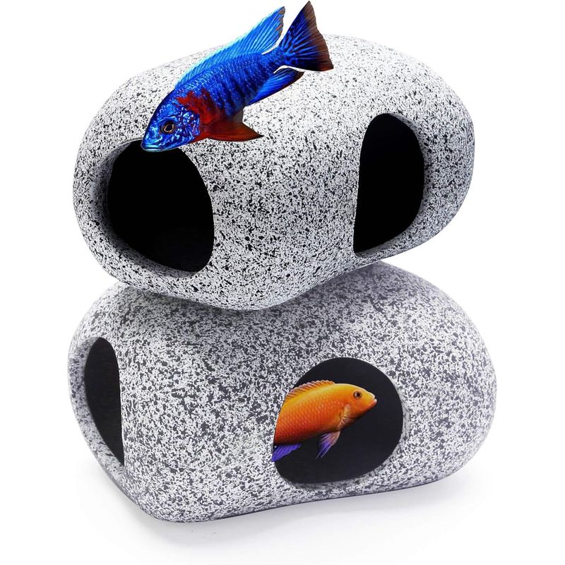 2Pieces Aquarium Hideaway Rocks pour Les Animaux Aquatiques à se reproduire