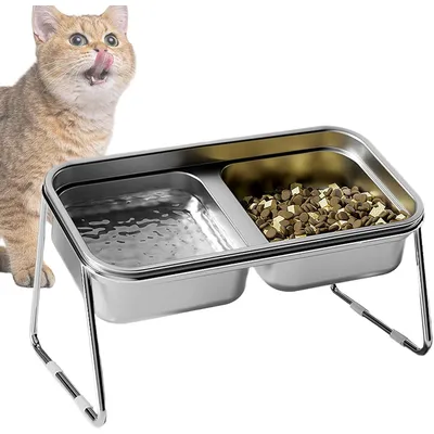 UAMLY Double gamelle surélevée en acier inoxydable