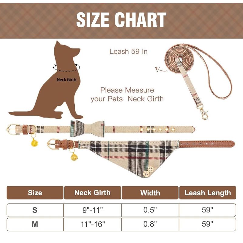 KPYTE Ensemble collier pour chien, bandana triangulaire et laisse