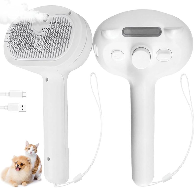 LovuPet Brosse à vapeur pour chien et chat avec bouton de déverrouillage