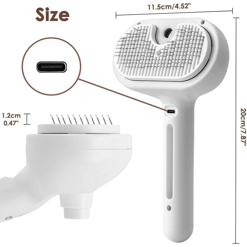 LovuPet Brosse Chien Chat à Vapeur, 3 En 1 Peigne De Massage En Spray-Blanc