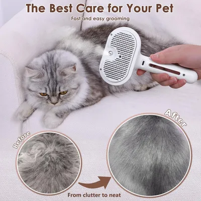 LovuPet Brosse Chien Chat à Vapeur, 3 En 1 Peigne De Massage En Spray-Blanc