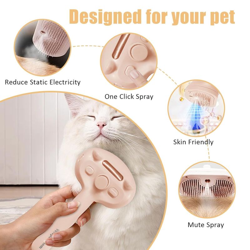 LovuPet Brosse à vapeur pour chien et chat avec bouton de déverrouillage