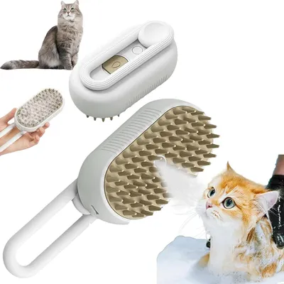 LovuPet Brosse à Vapeur  4 en 1, Épilation et Massage pour Chats-Blanc