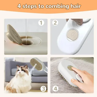 LovuPet Brosse à Vapeur  4 en 1, Épilation et Massage pour Chats-Blanc