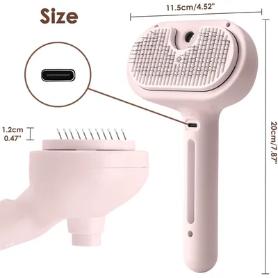 LovuPet Brosse Chien Chat à Vapeur, 3 En 1 Peigne De Massage En Spray-Rose