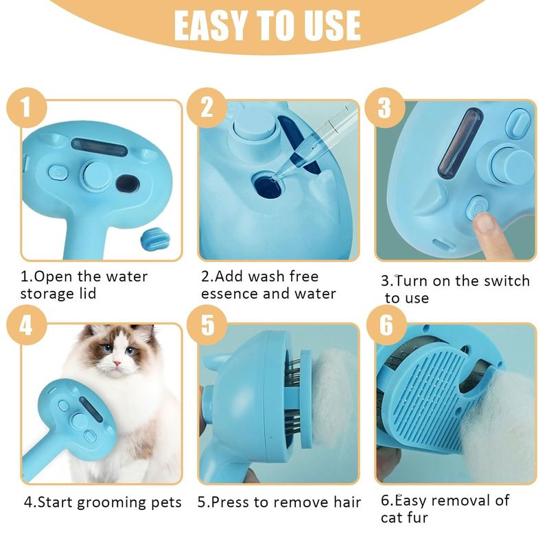 LovuPet Brosse à vapeur pour chien et chat avec bouton de déverrouillage