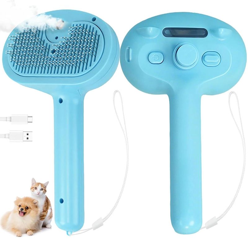 LovuPet Brosse à vapeur pour chien et chat avec bouton de déverrouillage