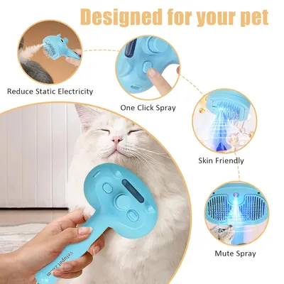 LovuPet Brosse à vapeur pour chien et chat avec bouton de déverrouillage