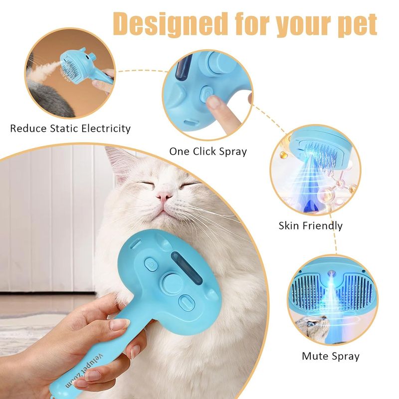 LovuPet Brosse à vapeur pour chien et chat avec bouton de déverrouillage