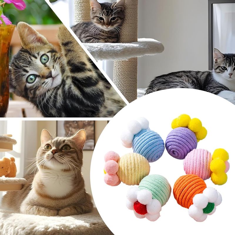 LovuPet Balles de jeu pour chat avec corde, griffoir avec clochette