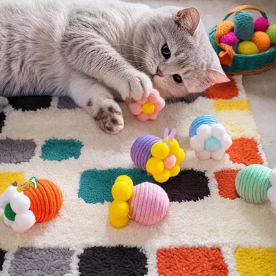 LovuPet Balles de jeu pour chat avec corde, griffoir avec clochette