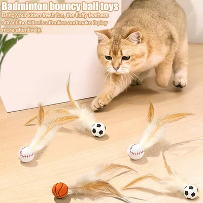 LovuPet 6Pcs Jouet Balles Rebon-dissantes en Plumes pour Chat