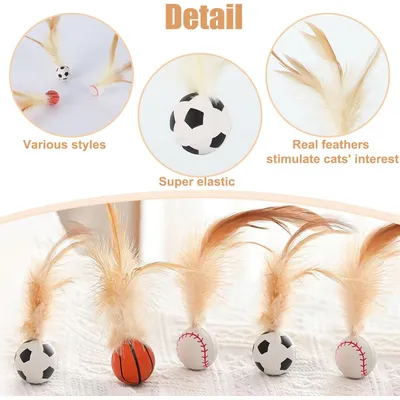 LovuPet 6Pcs Jouet Balles Rebon-dissantes en Plumes pour Chat