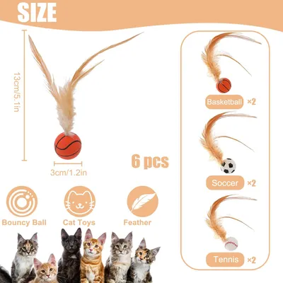 LovuPet 6Pcs Jouet Balles Rebon-dissantes en Plumes pour Chat