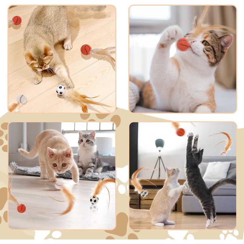 LovuPet 6Pcs Jouet Balles Rebon-dissantes en Plumes pour Chat