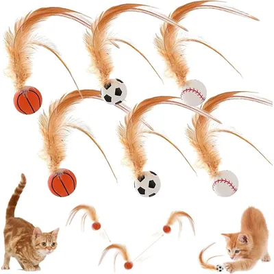 LovuPet 6Pcs Jouet Balles Rebon-dissantes en Plumes pour Chat