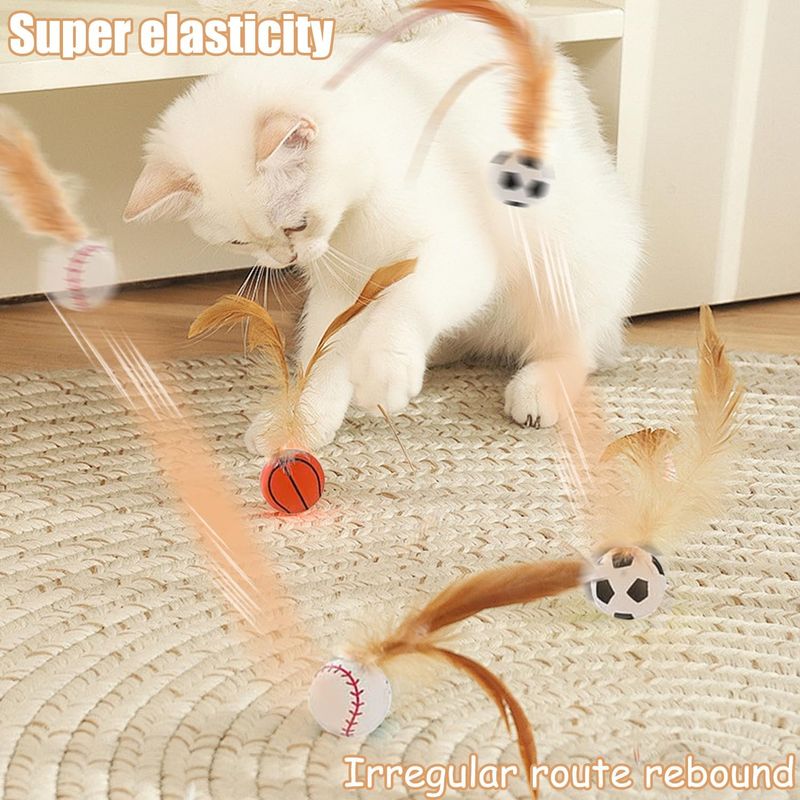 LovuPet 6Pcs Jouet Balles Rebon-dissantes en Plumes pour Chat