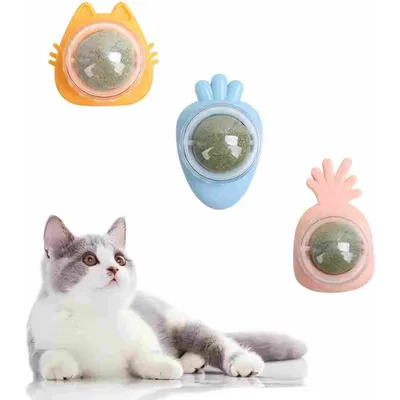 LovuPet 3 Pcs Jouets de Boule d'herbe à Chat Rotative à 360°