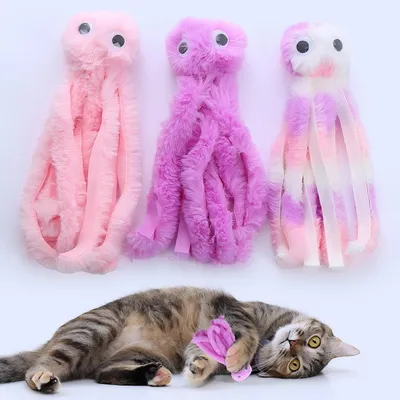 LovuPet 3 Pcs Jouets en Peluche pour Chat,Jouet Teaser en Forme de Poulpe