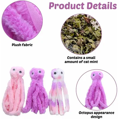 LovuPet 3 Pcs Jouets en Peluche pour Chat,Jouet Teaser en Forme de Poulpe