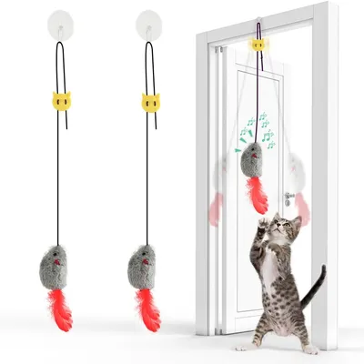 LovuPet 2Pcs Jouet Chat Interactif Souris Suspendue avec Queue à Plumes