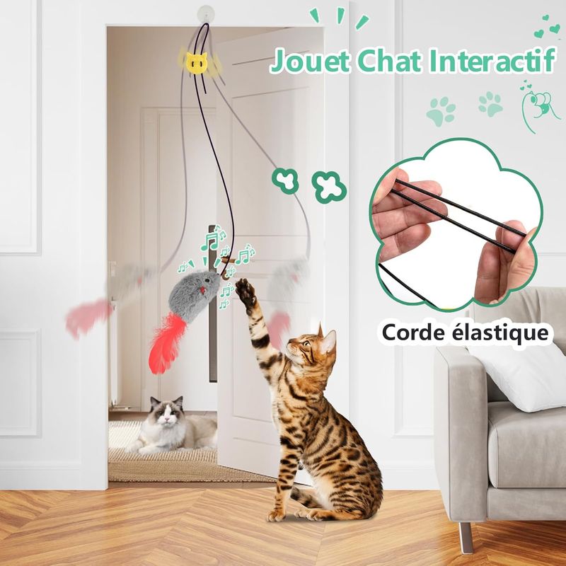 LovuPet 2Pcs Jouet Chat Interactif Souris Suspendue avec Queue à Plumes