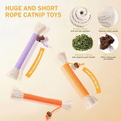 LovuPet Lot de 4 jouets à mâcher pour chat - Avec corde à mâcher