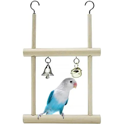 ZENITHMIND Balançoire en bois naturel avec clochettes pour perroquet