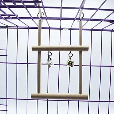 ZENITHMIND Balançoire en bois naturel avec clochettes pour perroquet