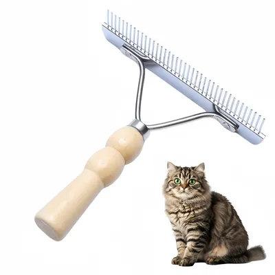 FurryFusion Peigne de toilettage pour chat avec manche en bois