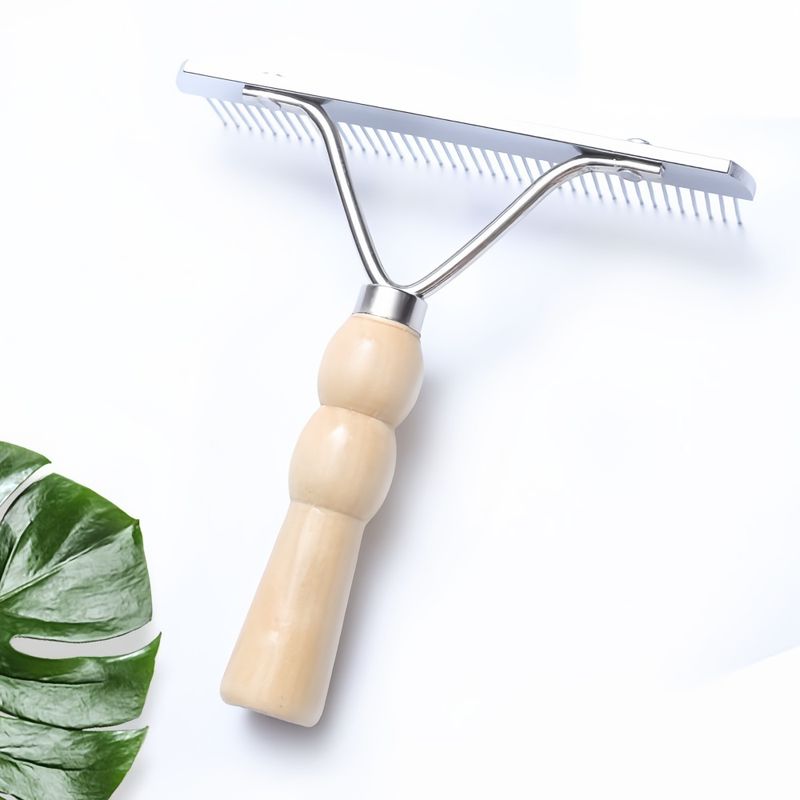 FurryFusion Peigne de toilettage pour chat avec manche en bois