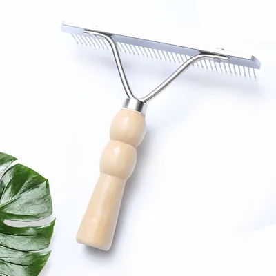 FurryFusion Peigne de toilettage pour chat avec manche en bois