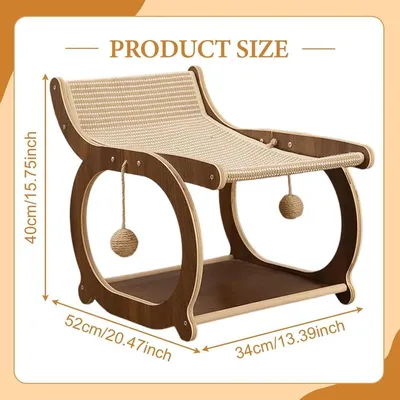 ZENITHMIND Chaise Longue en sisal pour Chat, Couleur du Bois,marron